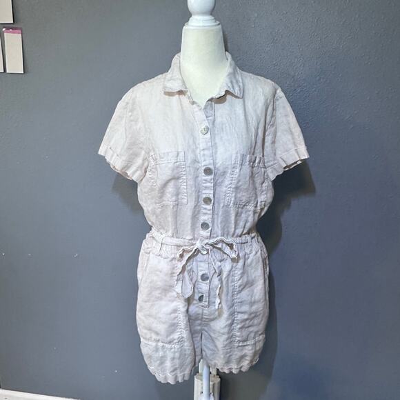 cloth & stone Pants - Linen anthropology Button-Up Romper